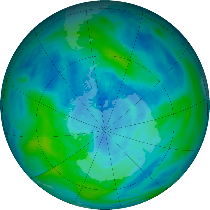 Antarctic ozone map for 31 March 1990